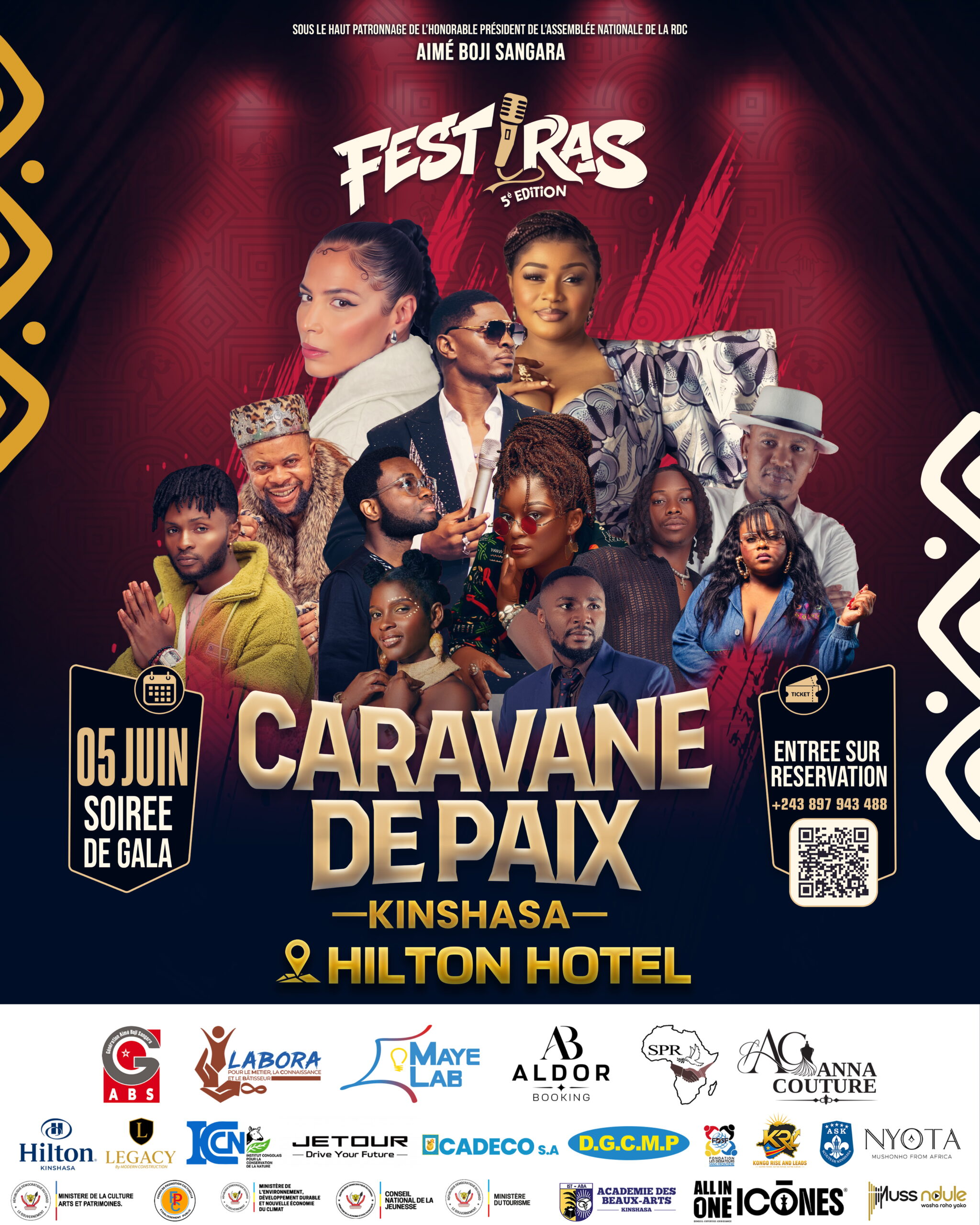 Soirée de Gala FESTIRAS Caravane de Paix Kinshasa affiche principale — Gentil Design graphiste congolais