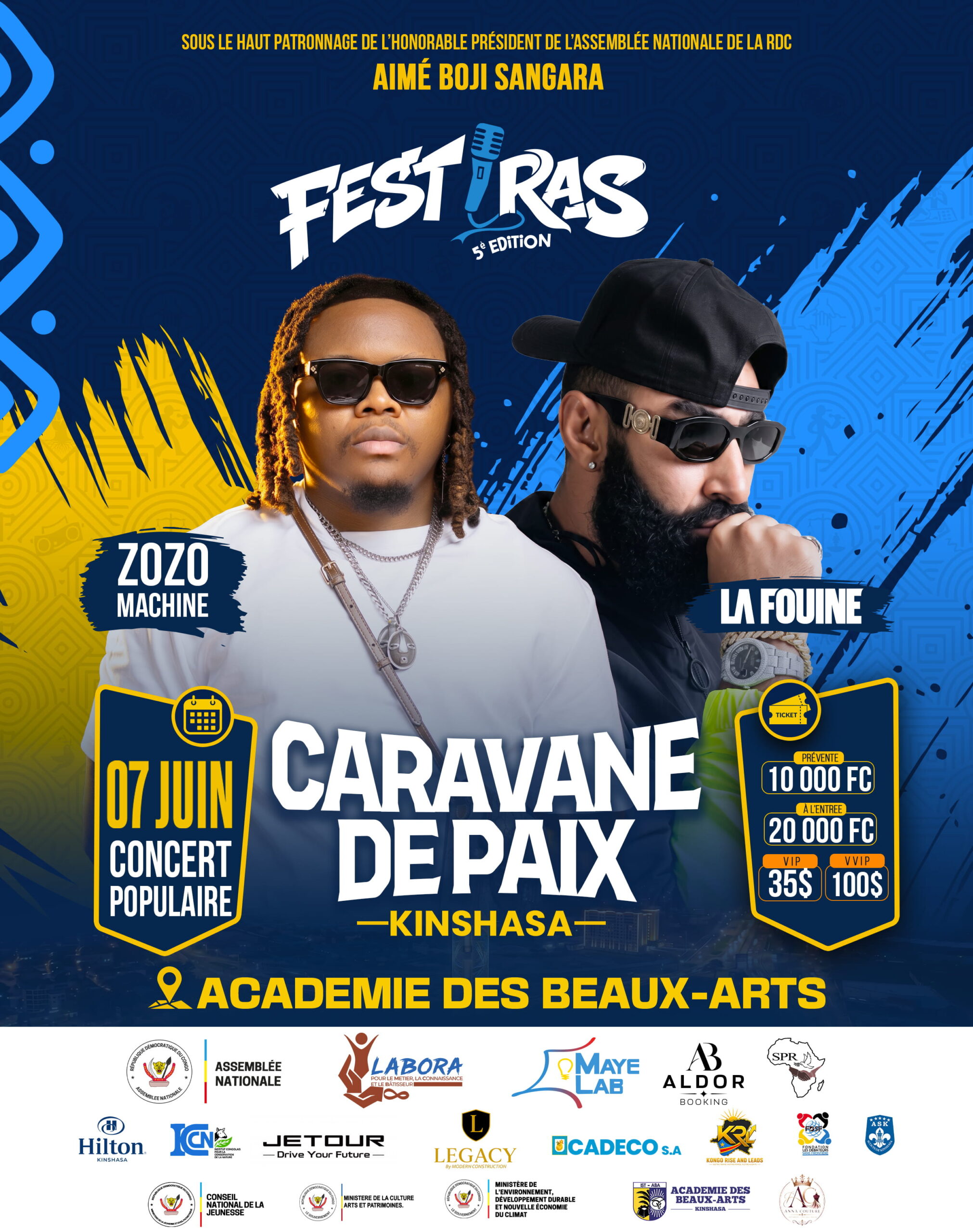 Zozo Machine x La Fouine FESTIRAS Kinshasa affiche — Artiste national congolais Gentil Design