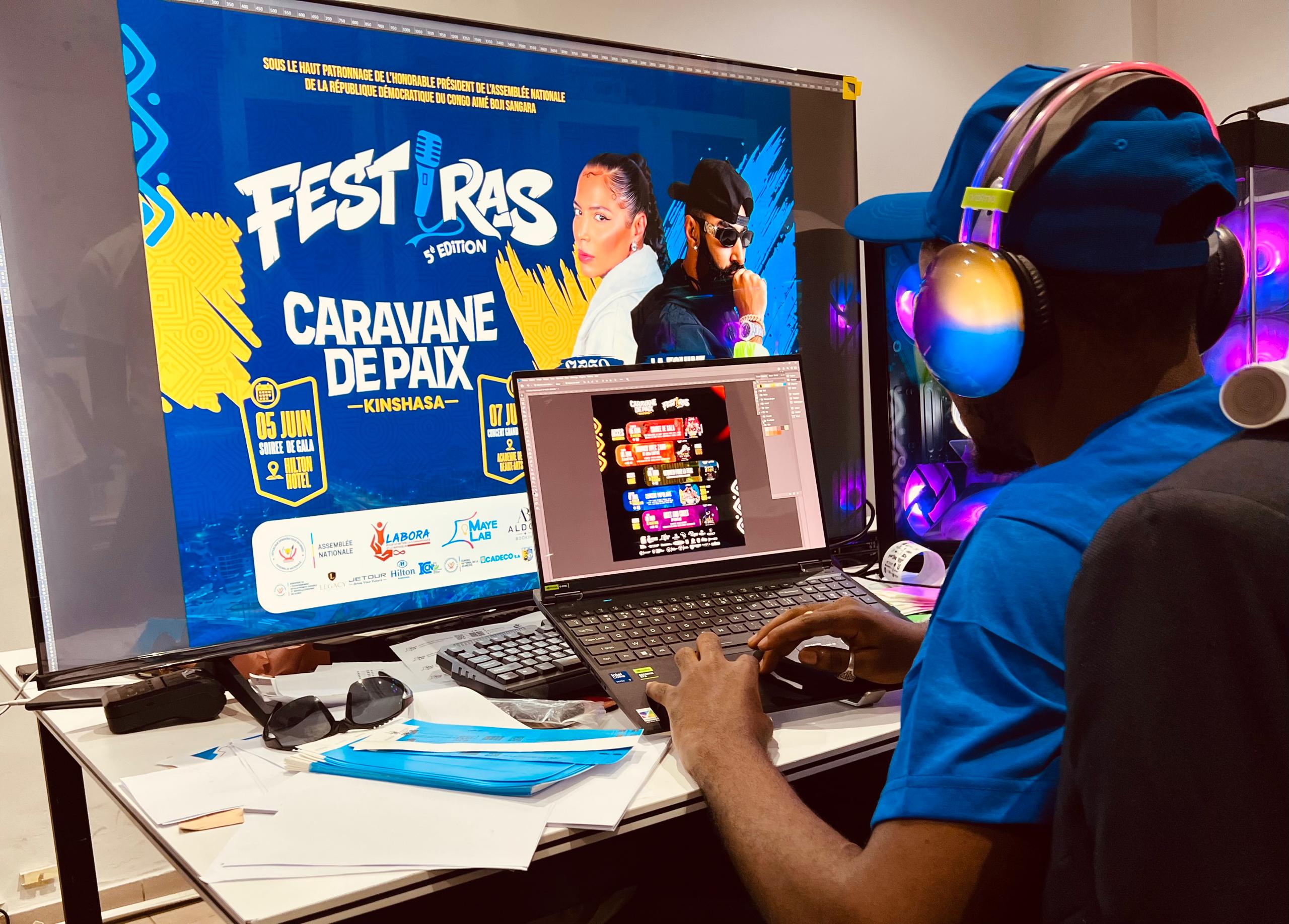 Graphiste Kinshasa Gentil Design session créative projet FESTIRAS — Directeur artistique RDC